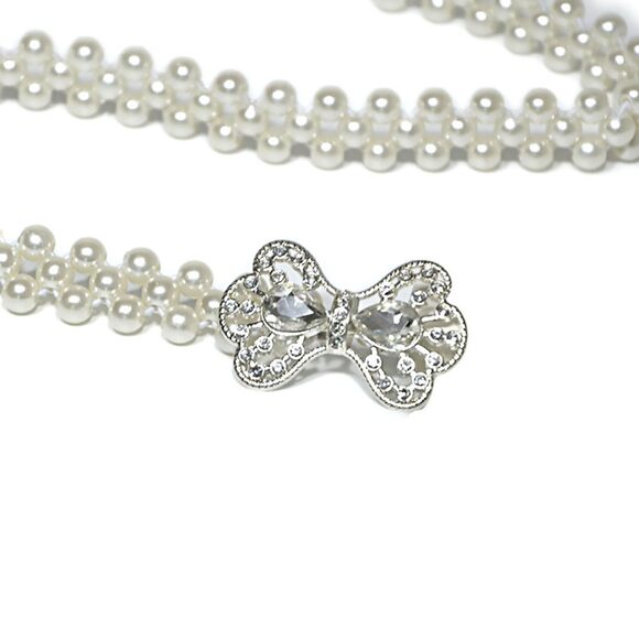 Women Bridal Pearl Belt White Beaded Crystal Rhinestone Retro Waist Belt 4912 - Picture 4 of 8